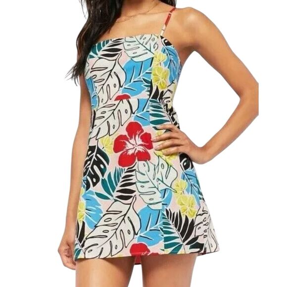 Hibiscus Mini Dress Womens S Tropicalcore Y2K Coquette Coconut Girl Summer Beach - Picture 1 of 11